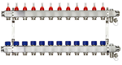 Коллекторная группа SSM-12RF set 12 контуров 1' x 3/4' с расходомерами и кронштейнами