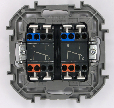 Переключатель модульный двухклавишный - INSPIRIA -10 AX - 250 В~ - алюминий