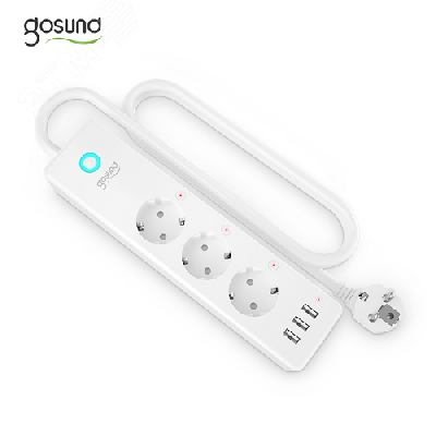 Фильтр умный сетевой Smart plug Wi-Fi, 3 розетки, 3 USB, 15А, 3680 Вт