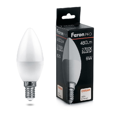 Лампа светодиодная LED 6вт Е14 теплый матовая свеча Feron.PRO