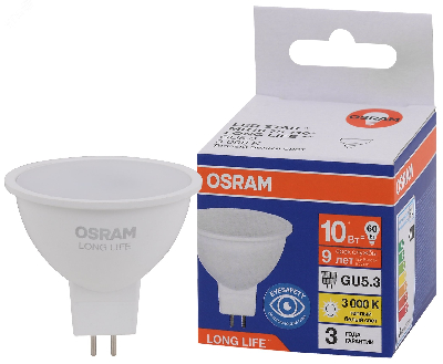 Лампа светодиодная LED 10Вт GU5.3 3000К 800Лм спот 220В (замена 75Вт) OSRAM